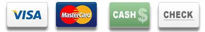 Visa, Mastercard, Cash, and Check Payment Options